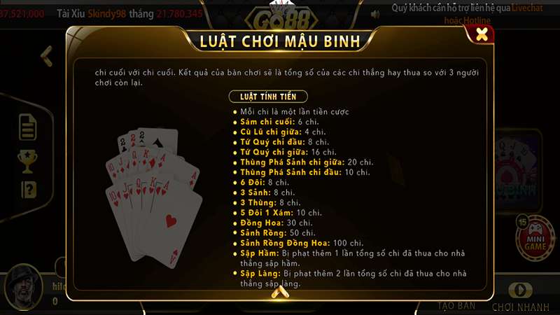 Mậu Binh Go88: Game bài đình đám dành cho mọi cược thủ 2 Luật chơi game anh em cần nắm khi tại cổng game Go88